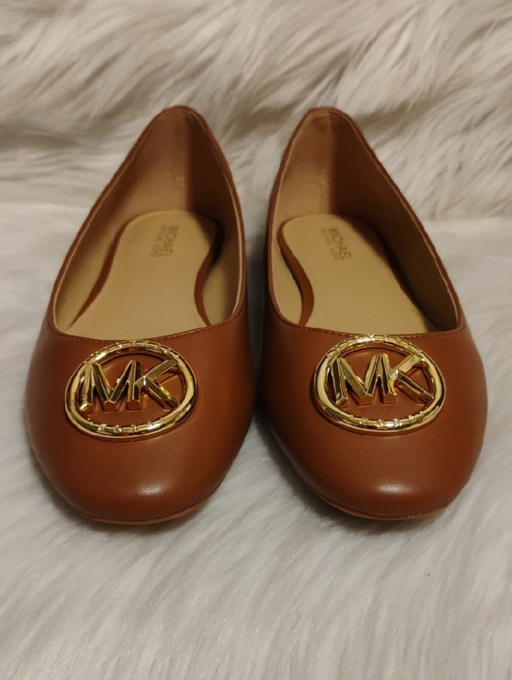 (C-73) New Michael Kors Chestnut Brown Leather MK Logo Ballet Flats - Picture 3 of 10